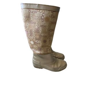 Ugg Rain Boots Vintage Women's 5700 Gold Rubber Textile Round Toe Knee High sz 7